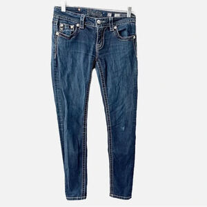 Miss Me Signature Skinny Dark Wash Jeans With Rhinestone Pocket Size 27